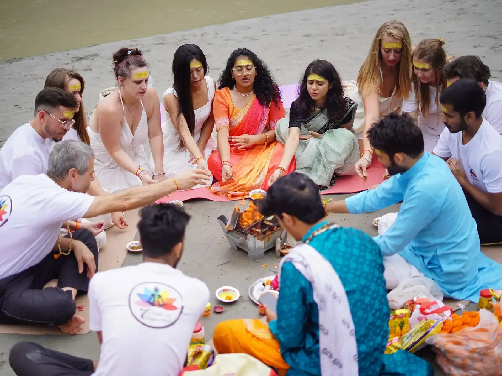 Yoga teacher training students practicing together in Rishikesh
